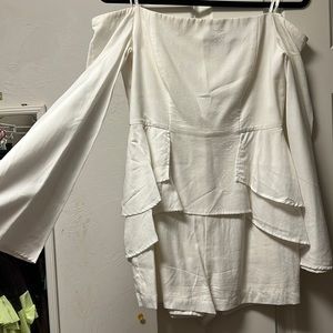 White off the shoulder long sleeve romper